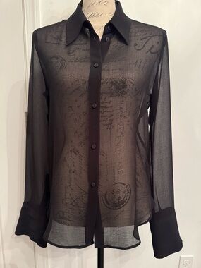 Sheer Black Long Sleeve Button-Down Shirt